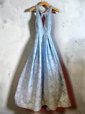 Clarisse Light Blue Silver Floral Prom Ball Gown Size 0